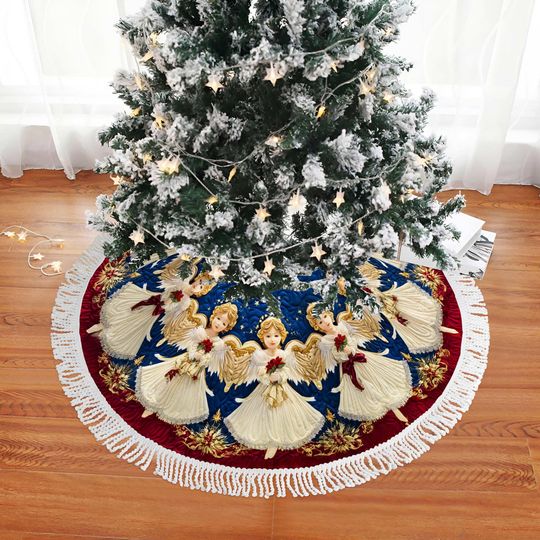 Vintage Christmas Angel Tree Skirt, Angel Tree Cover, Christmas Tree Décor, Housewarming Gift
