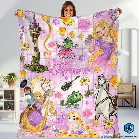 Personalized Tangled Rapunzel Blanket, Princess Rapunzel Blanket, Watercolor Princess Blanket