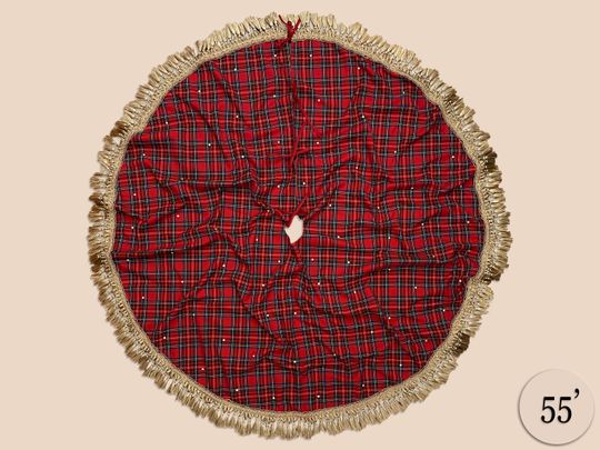 Gold Tassel Tree Skirt with Stud Crystals and Pearls for Christmas Decor