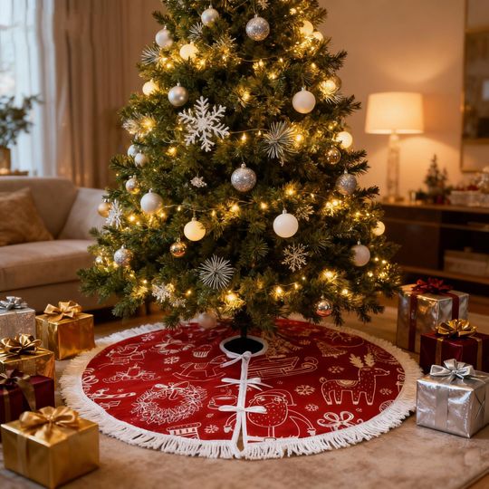 Velveteen Christmas Tree Skirt with Tassels