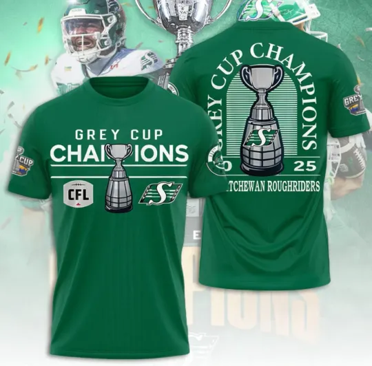Saskatchewan1 Roughrider 2025 Grey Cup Champions 3D T-Shirt