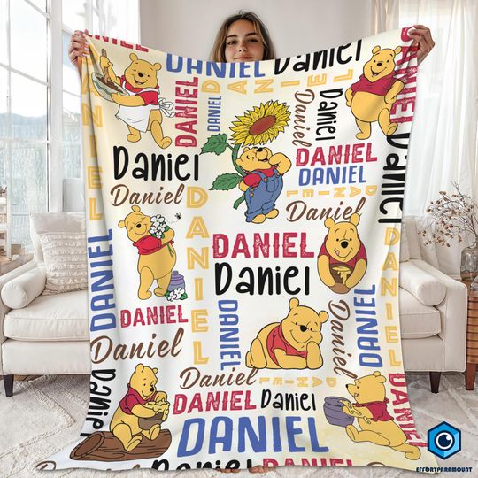 Discover Custom Name Pooh Fleece Blanket, Winnie The Pooh Blanket, Pooh Bear Blanket, Disneyland Pooh Quilt, Throw Blanket for Sofa, Pooh and Friends