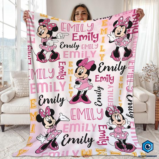 Discover Personalized Watercolor Minnie Mouse Blanket, Minnie Mouse Custom Name Blanket, Baby Girl Birthday Gift, Baby Shower Gift