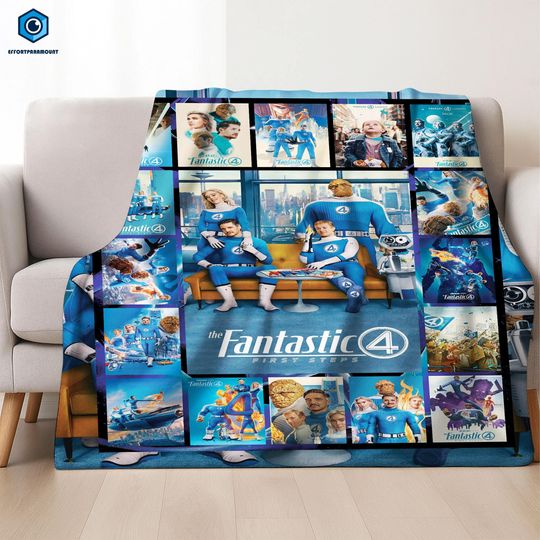 The Fantastic Four First Steps Blanket, MCU Fantastic Four Blankets Birthday Gift, Fantastic 4 Fleece Blanket