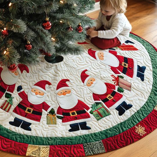Discover Santa Claus Christmas Tree Skirt Holiday Decor Keepsake Xmas Gift Christmas Tree Cover