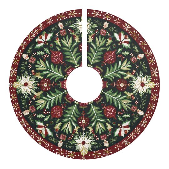 Discover Festive Christmas Tree Skirt, Red and Green Holly Decor