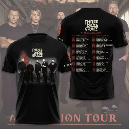 Discover Three Days Grace Alienation Tour 2026 3D T-Shirt
