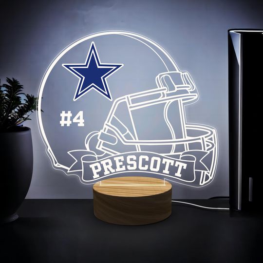 Discover Custom Sports Helmet Night Light, Name Personalized Gift for Him, Boy Room Man Cave Decor, Dallas Cowboys Fan Gift, American Football Lamp