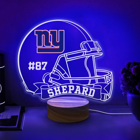 Discover Custom Sports Helmet Night Light, Name Personalized Sport Gift for Him, Boy Room Decor, New York Giants Fan Gift, American Football Lamp