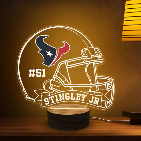 Discover Custom Sports Helmet Night Light, Name Personalized Valentine Gift For Him, Houston Texans Fans Gift, Boy Room Decor, American Football Lamp