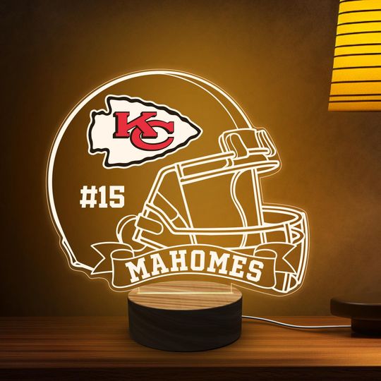 Discover Custom Sports Helmet Night Light, Name Personalized Valentines Gift for Him, Boys Bedroom Decor, KC CHIEFS Fans Gift, American Football Lamp