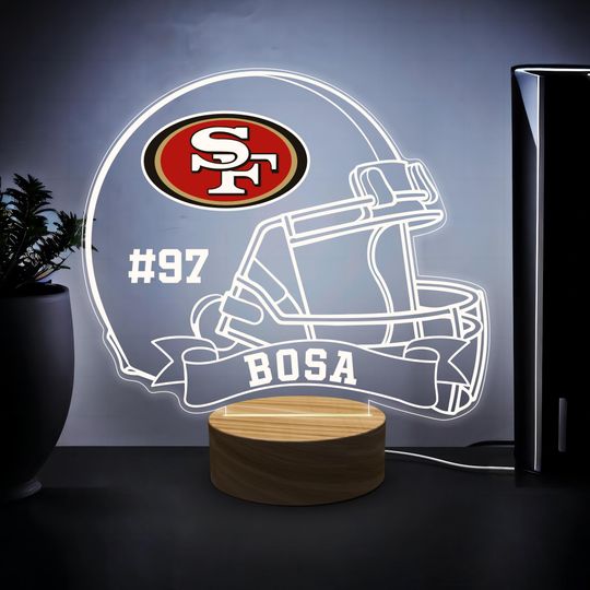 Discover Custom Sports Helmet Night Light, Name Personalized Valentines Gift for Him, Room Decor, San Francisco 49ers Fan Gift,American Football Lamp