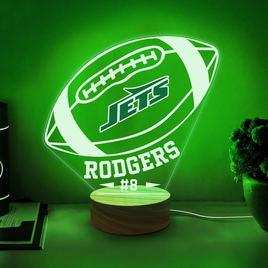 Discover Custom American Football Night Light, Name Personalized Valentine Gift for Him, Boy Room Nursery Decor, New York Jets Fans Gift, Sports Lamp