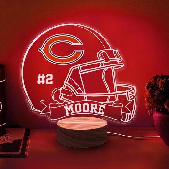 Discover Custom Sports Helmet Night Light, Name Personalized Valentine Gift for Him, Boy Bedroom Decor, Chicago Bears Fan Gift,American Football Lamp