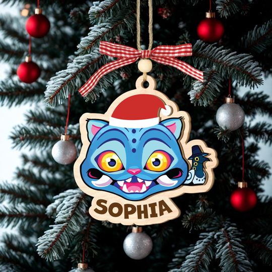 Discover Personalized Derpy Blue Tiger Ornament, K-Pop Design, Custom Kids Name