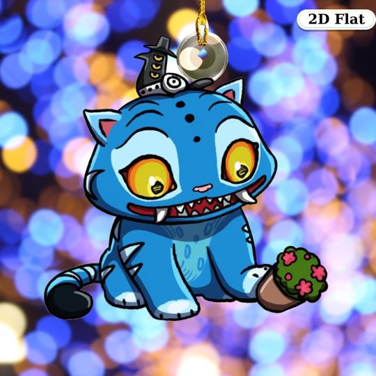 Derpy Tiger Playing with Pot Ornament, K-Pop Inspired Demon Hunter Acrylic Holiday Decoration