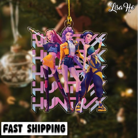 Discover Huntrix Text Kpop Demon Hunters Acrylic Ornament, Huntrix Rumi Mira Zoey Derpy Ornament