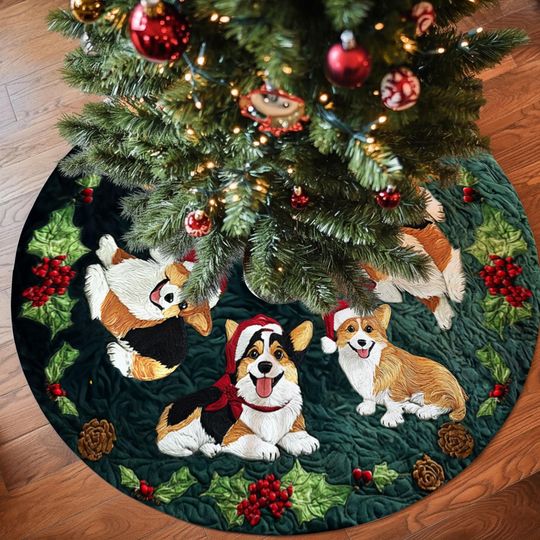 Discover Christmas Tree Skirt With Corgis  3D Printed Corgi Quilted Holiday Mat, Pet Lover Dog Tree Decor, Festive Christmas Corgi Floor Skirt