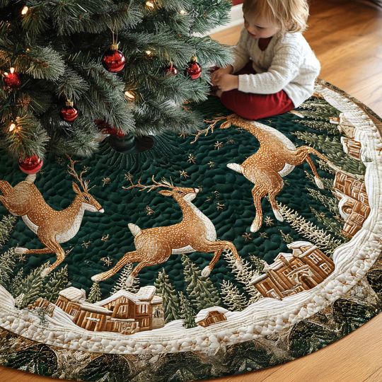 Discover Reindeer Christmas Tree Skirt, Holiday Home Decoration, Keepsake Christmas Gift, Christmas Gift For Family, Reindeer Xmas Tree Skirt