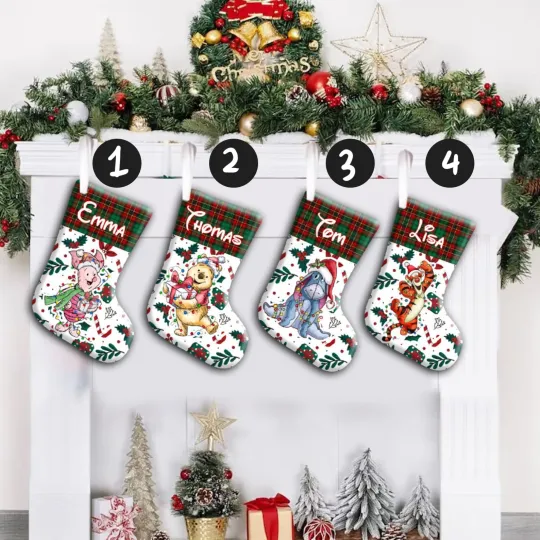 Discover Personalized Pooh Bear & Friends Christmas Gift Winnie The Pooh Holiday Stocking
