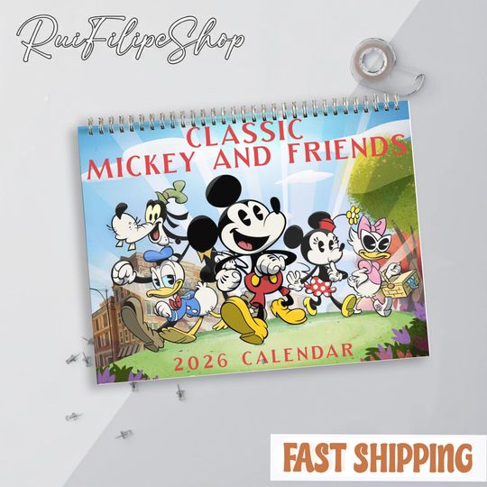 Discover Mickey And Friends Wall Calendar, Disney Calendar 2026, Classic Mickey Calendar, Vintage Mickey Calendar, Cute Disney Fan Gift