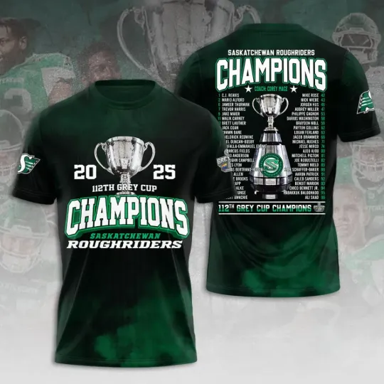 Discover Saskatchewan Roughriders 2025 Grey Cup Champions 3D Apparel