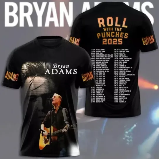 Discover Bryan Adams 2025 Tour Roll With The Punches 3D T-Shirt