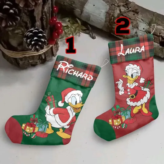 Discover Personalized Cute Daisy And Donald Duck Couple Holiday Merry Christmas Stocking