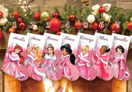 Discover Personalized Fairy Princesses Snow White Tiana Aurora Ariel Christmas Stocking