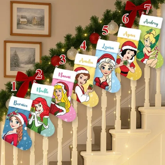 Discover Personalized Beautiful Cartoon Princess Fairytale Christmas Gift Stocking