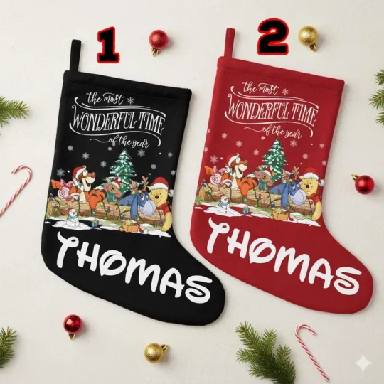 Discover Personalized Winnie The Pooh The Most Wonderful Time Of The Year Xmas Stocking