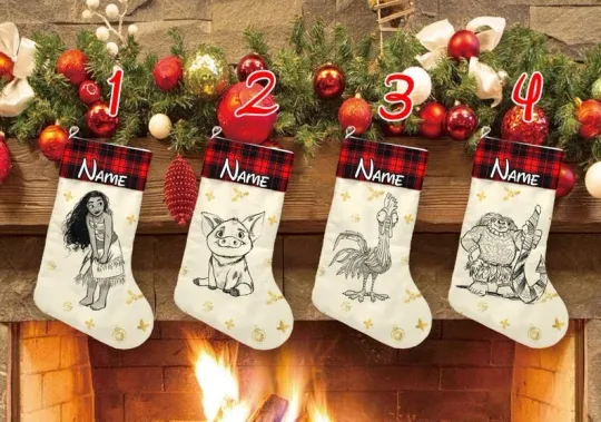 Discover Personalized Moana And Friends Sketch Happy Holiday Festive Christmas Stocking