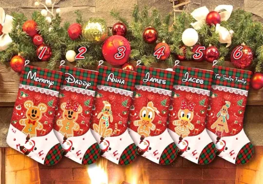 Discover Personalized Mickey & Friends Gingerbread Xmas Party Festive Holiday Stocking