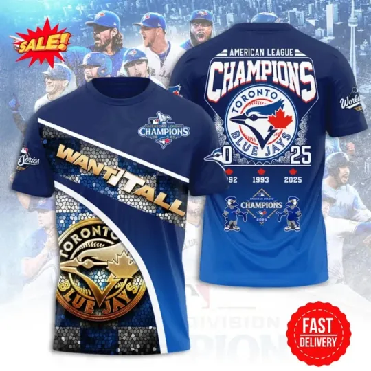 Discover T.o.r.o.n.!.o B.l.u.3 J 2025 American League Champions 3D Tee M26