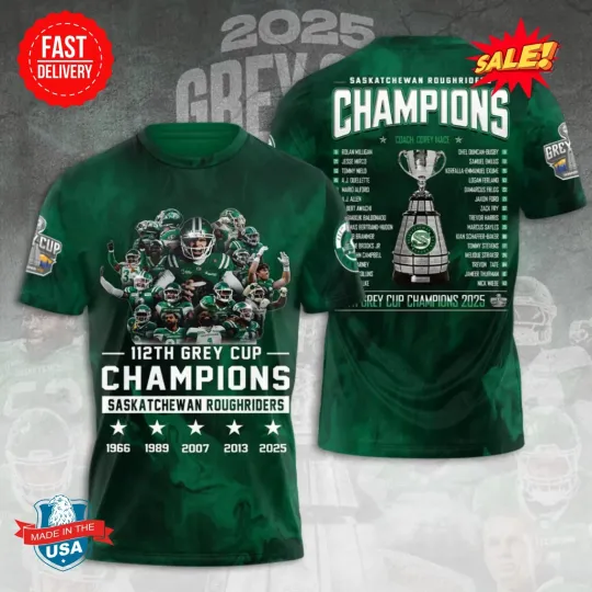 Discover Saskatchewan Roughrider 2025 Grey Cup Champions 3D T Shirt S-5XL M3