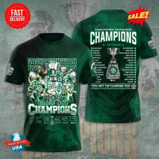 Discover Saskatchewan Roughrider 2025 Grey Cup Champions 3D T Shirt S-5XL M2