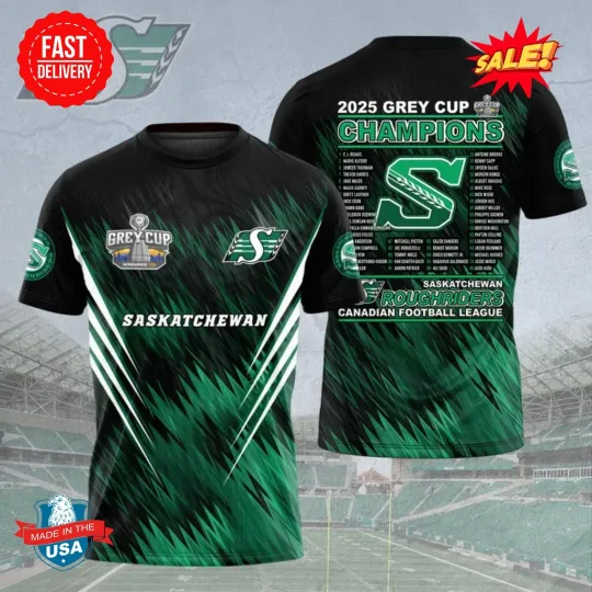Saskatchewan Roughrider 2025 Grey Cup Champions 3D T Shirt