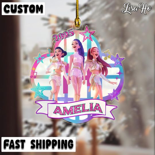 Discover Personalized Name KPOP Demon Hunter Christmas Ornament, Custom Kpop Demon Hunter Ornament, Custom KPDH Christmas Ornament, Huntrix Ornament