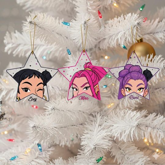 Discover Personalized Name KPOP Ornament, KPOP Christmas Keepsake, Huntrix Ornament, Mira Rumi Zoey Ornament, Demon Hunters Custom Ornament for Her