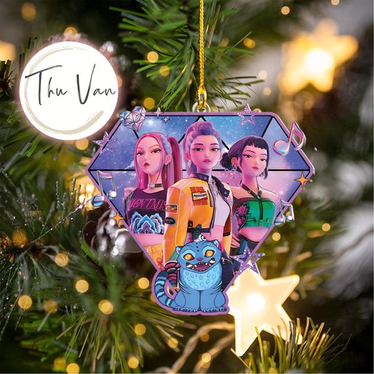 Huntrix Girls Christmas Acrylic Ornament, Derpy Tiger Kpop Demon Hunter Ornament, Huntrix Girl Ornament, Christmas Tree Decor, Kpop Fan Gift