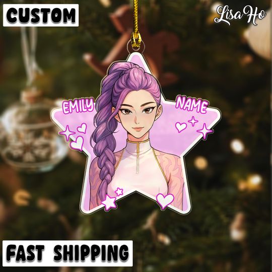 Discover Personalized Name Huntrix Rumi Christmas Ornament, Custom Kpop Demon Hunter Ornament, Custom KPDH Christmas Ornament, Saja Boys Ornament