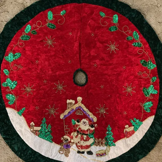 Discover Vintage Beaded Sequin Polyester Christmas Tree Skirt