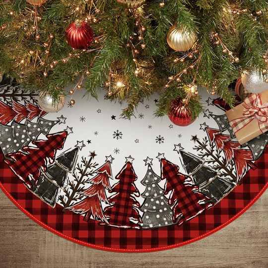 Discover Colorlife Buffalo Plaid Christmas Tree Skirt Winter Holiday Tree Decoration