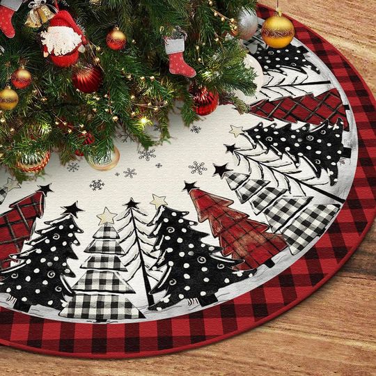 Discover Red and Black Buffalo Plaid Christmas Tree Skirt for Indoor Outdoor Holiday Decor