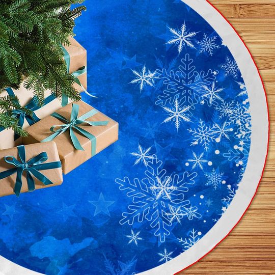 Discover Blue Christmas Tree Skirt with Snowflake Design, Rustic Thick Winter Holiday