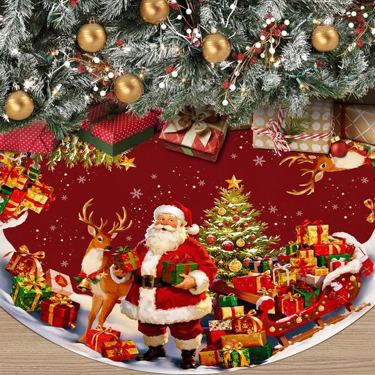 Discover Red Christmas Tree Skirt with Retro Design for Holiday Decor