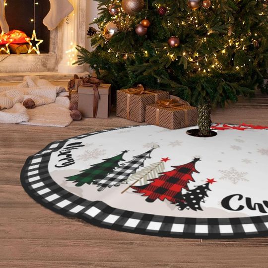 Discover Buffalo Plaid Christmas Tree Skirt, Rustic Vintage Farmhouse Holiday Decor