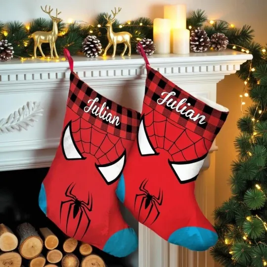 Personalized Never Too Old For Spiderman Superhero Fan Gift Christmas Stocking