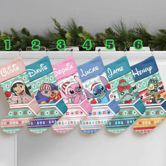 Personalized Lilo And Stitch Characters Merry Christmas Festive Holiday Stocking