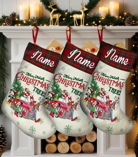 Discover Personalized Mickey & Friends Farm Fresh Christmas Trees Festive Winter Stocking